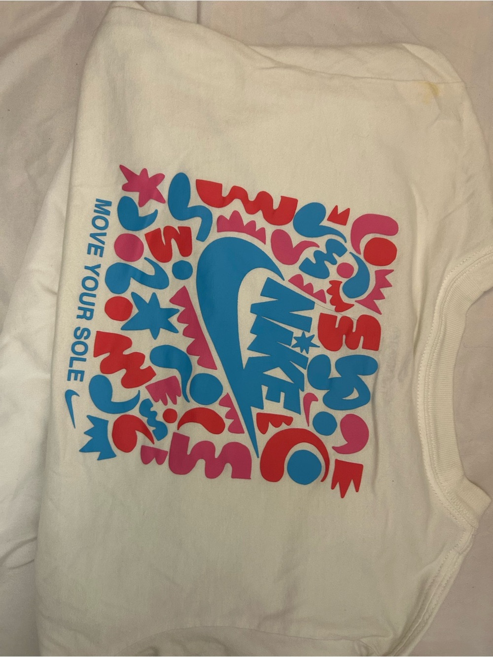Nike White Short-Sleeve Tee with Blue & Pink Graphic